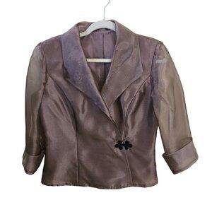 Stunning Vintage Bronze Organza Evening Jacket Black Beaded Closure Size S